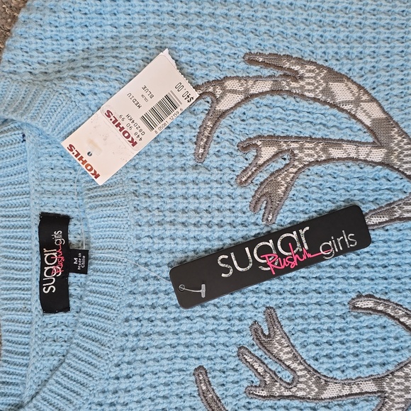 Sugar Rush Girls Light Blue Sweater with Antler Design NWT - Picture 5 of 10
